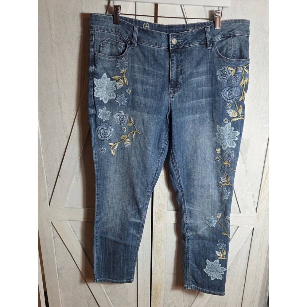 Hot In Hollywood Classic Denim Ankle Skinny Embroidered Jeans Size 34